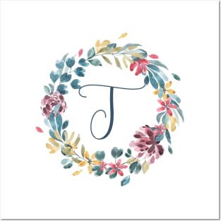 Floral Monogram T Colorful Full Blooms Posters and Art